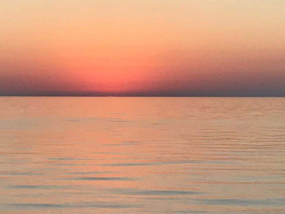 Oranges, blues, ocean blue.
